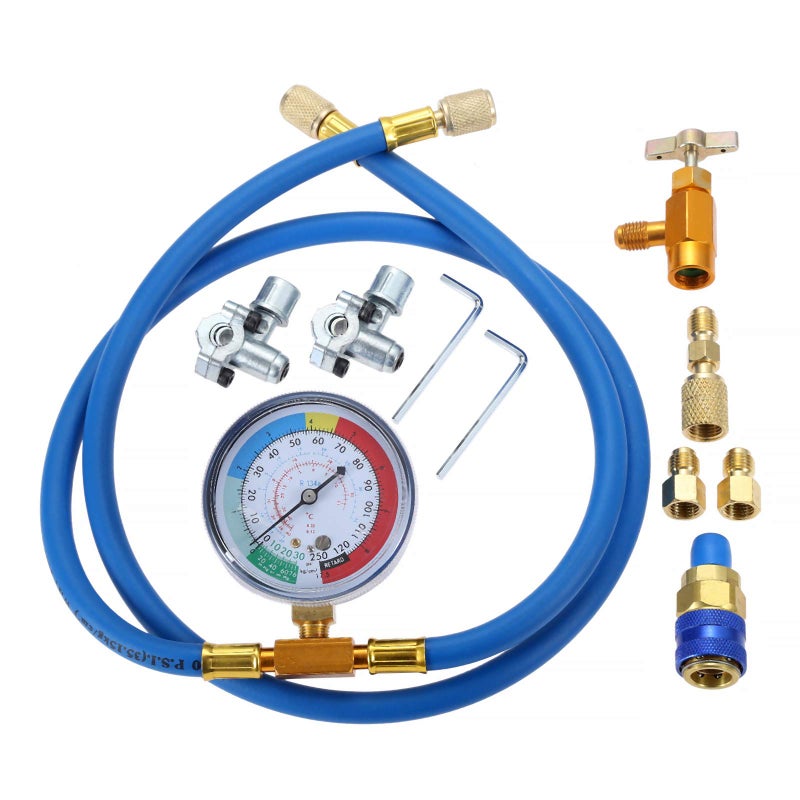 Aupoko مجموعة إعادة شحن فريون الثلاجة Aupoko A/C R134A مع 2 صمامات ثقب رصاصية، صنبور ثقب R134A، محول دوار مستقيم R410A، 2 محولات 1/4 بوصة مع قلب صمام - Image 1